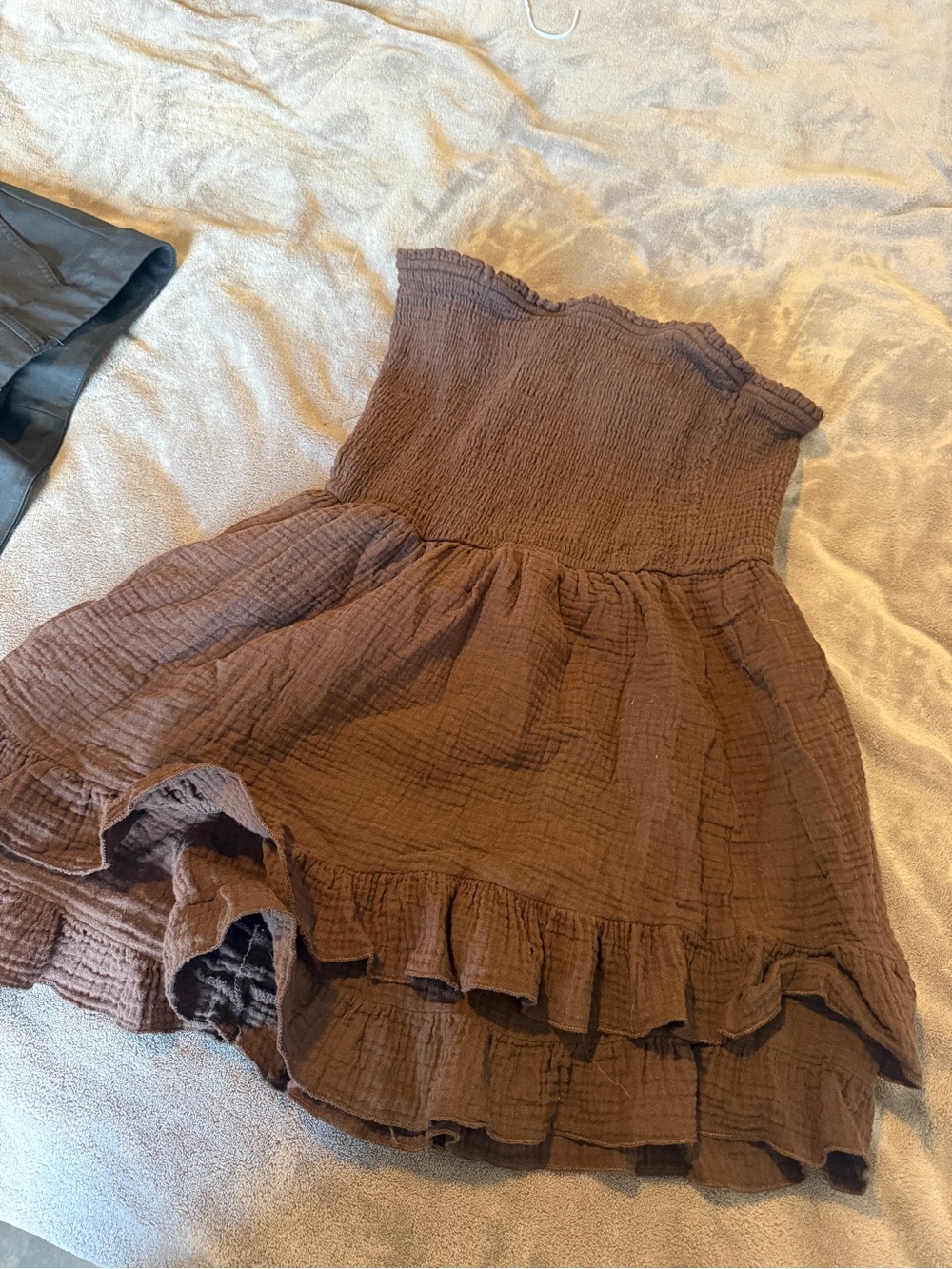Ardene Brown Strapless Tiered Ruffle Dress
